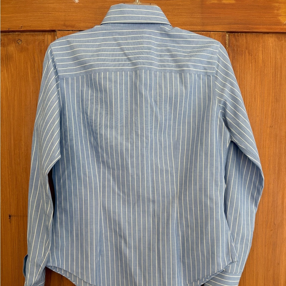 Brooks Brothers Blue and White Pinstripe Dress Shirt Non Iron Tailored Fit 6 - Picture 2 of 4